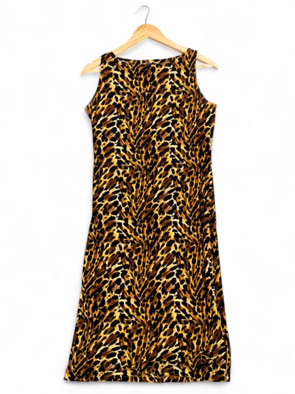Norma Kamali Leopard Print Midi Dress M Stretch Jersey Animal Print Retro 90s